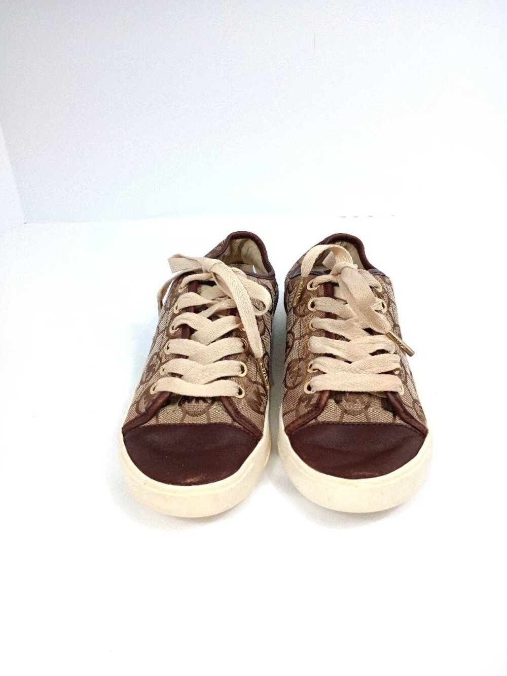 Michael Kors MK Logo Sneakers Brown Monogram Lace Up Size 6.5 Low Top
